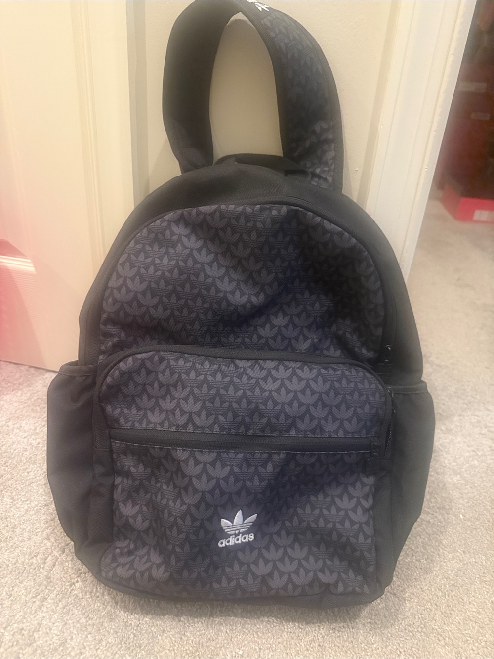 adidas Black Mini Backpack with Trefoil Pattern